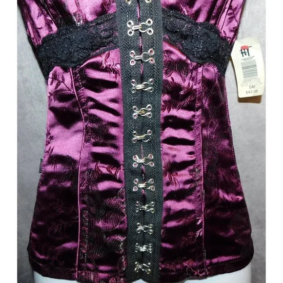 Y2K Discontinued Tripp Purple Brocade Gothic Boned Top NWT - Picture 7 of 9